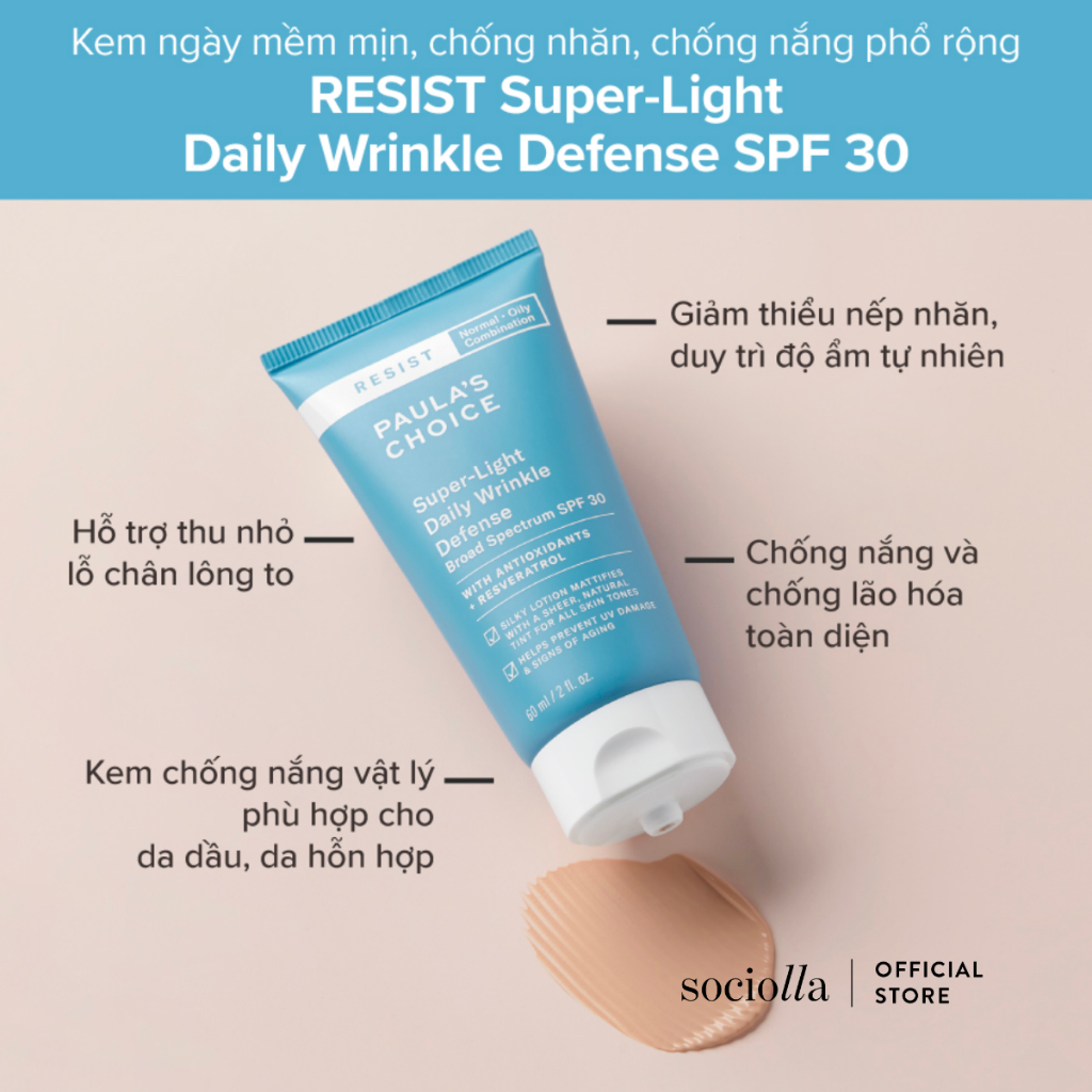 Kem Dưỡng Ẩm Chống Lão Hóa Ban Ngày Paula's Choice Resist Super - Light Daily Wrinkle Defence Broad Spectrum SPF30 60 ml