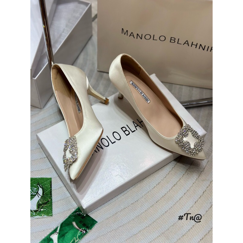 Giầy cao gót lụa bóng tag đá manolo fullbox