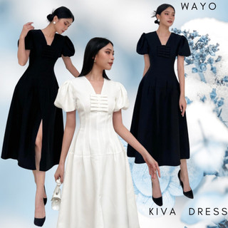 [Kiva Dress] Đầm WAYO thiết kế cổ V phối nơ xẻ tà dự tiệc sang trọng