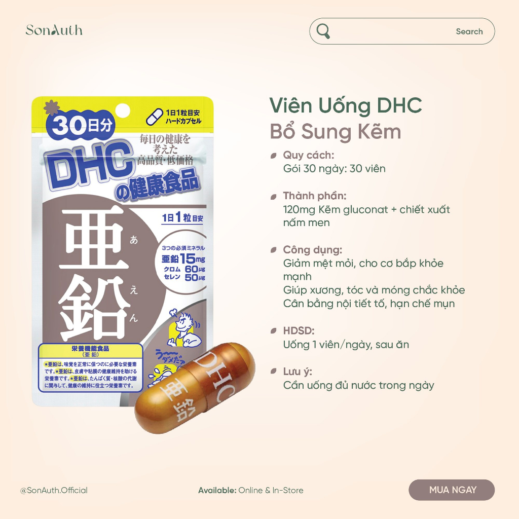 Viên uống bổ sung kẽm DHC Zinc 30 ngày