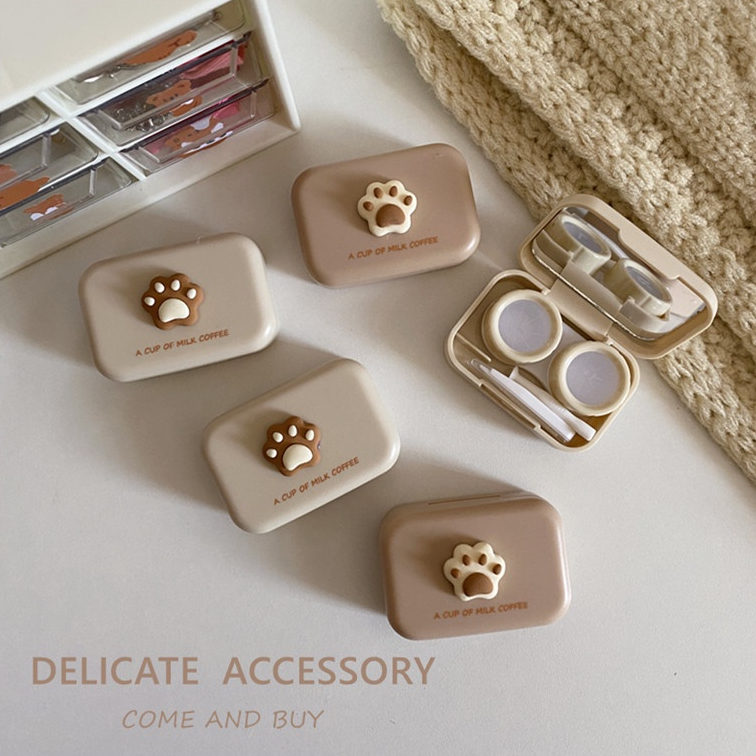 beautycoco🍊Hộp đựng kính áp tròng Classy chân chó, 1 khay đựng lens, có gương soi