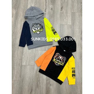 Áo nỉ bông hoodie hình hổ tay phối 2 màu