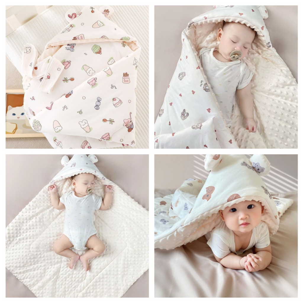 CHĂN Ủ TRẦN BÔNG 2 LỚP MOLLI CHO BÉ - KT 90*90CM