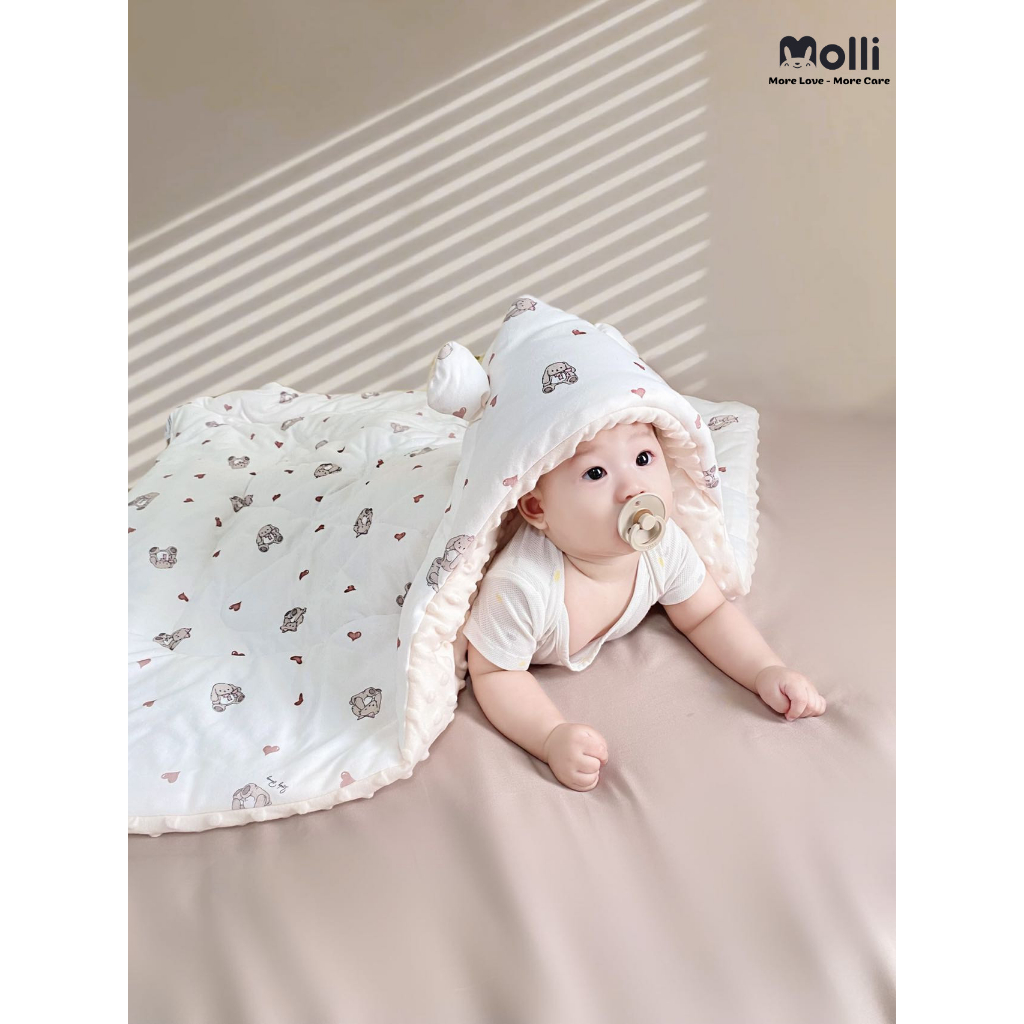 CHĂN Ủ TRẦN BÔNG 2 LỚP MOLLI CHO BÉ - KT 90*90CM