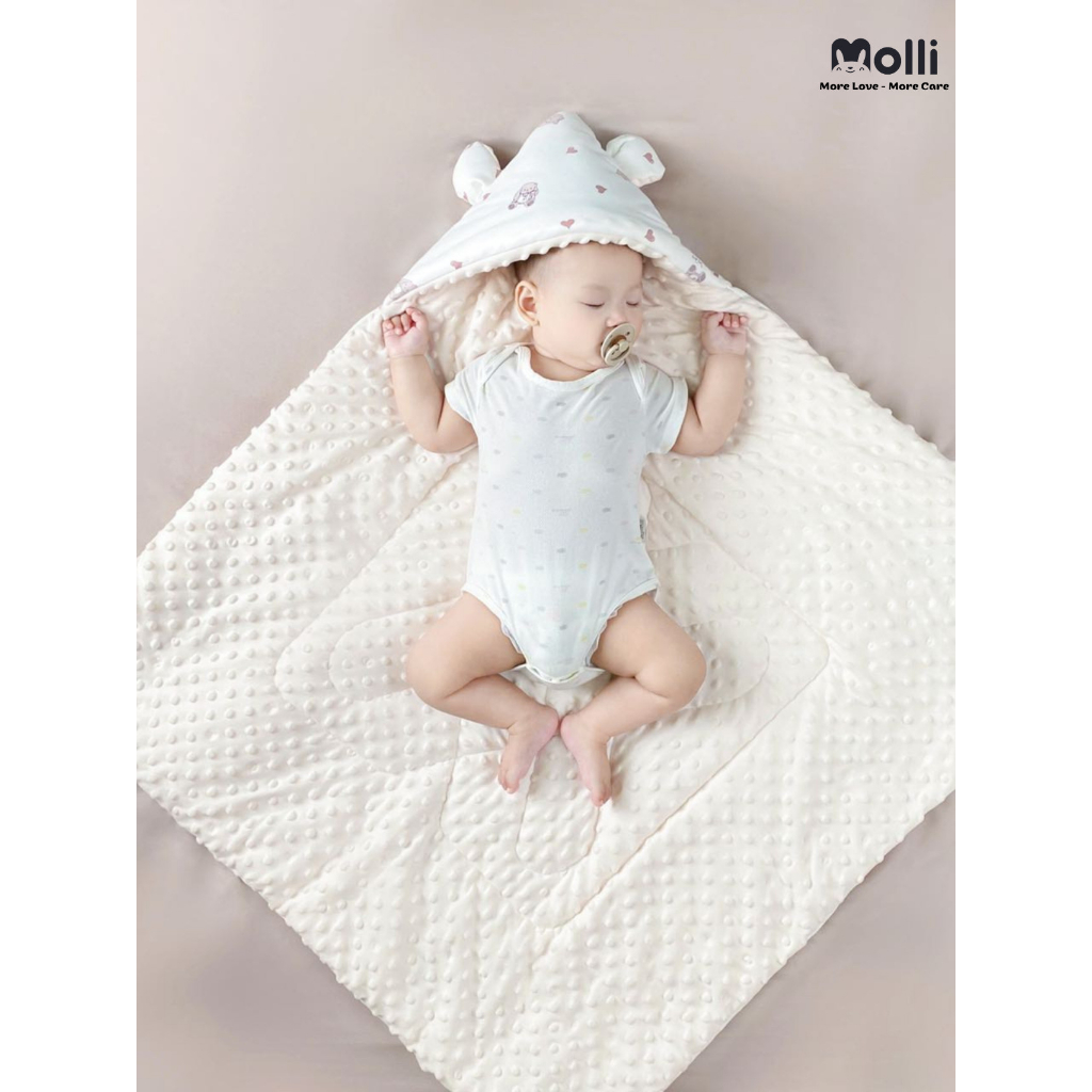 CHĂN Ủ TRẦN BÔNG 2 LỚP MOLLI CHO BÉ - KT 90*90CM