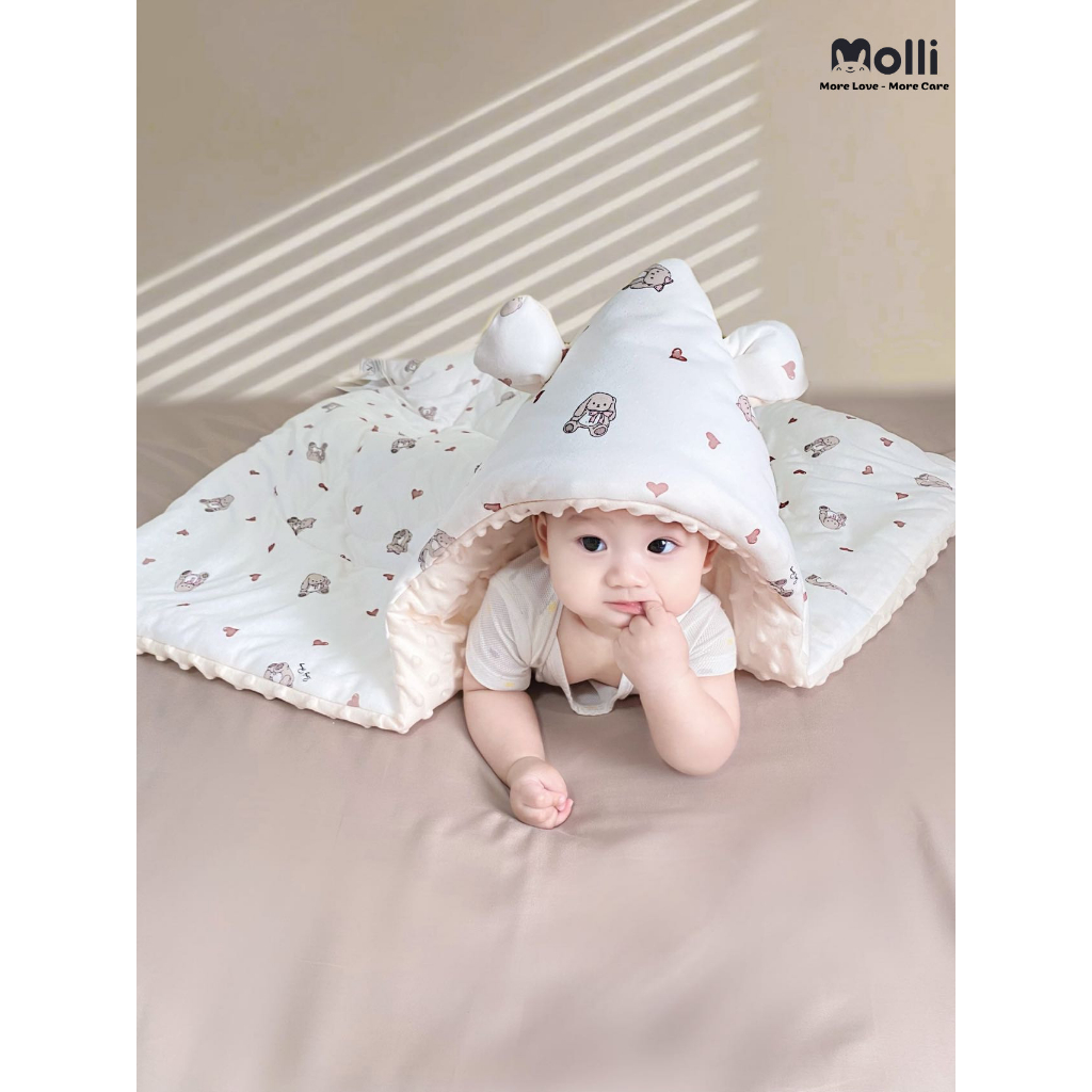 CHĂN Ủ TRẦN BÔNG 2 LỚP MOLLI CHO BÉ - KT 90*90CM