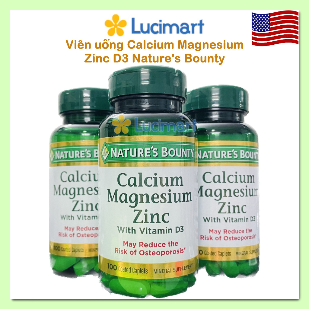 Viên uống Calcium Magnesium Zinc D3 Nature's Bounty hũ 100 viên [Hàng Mỹ]