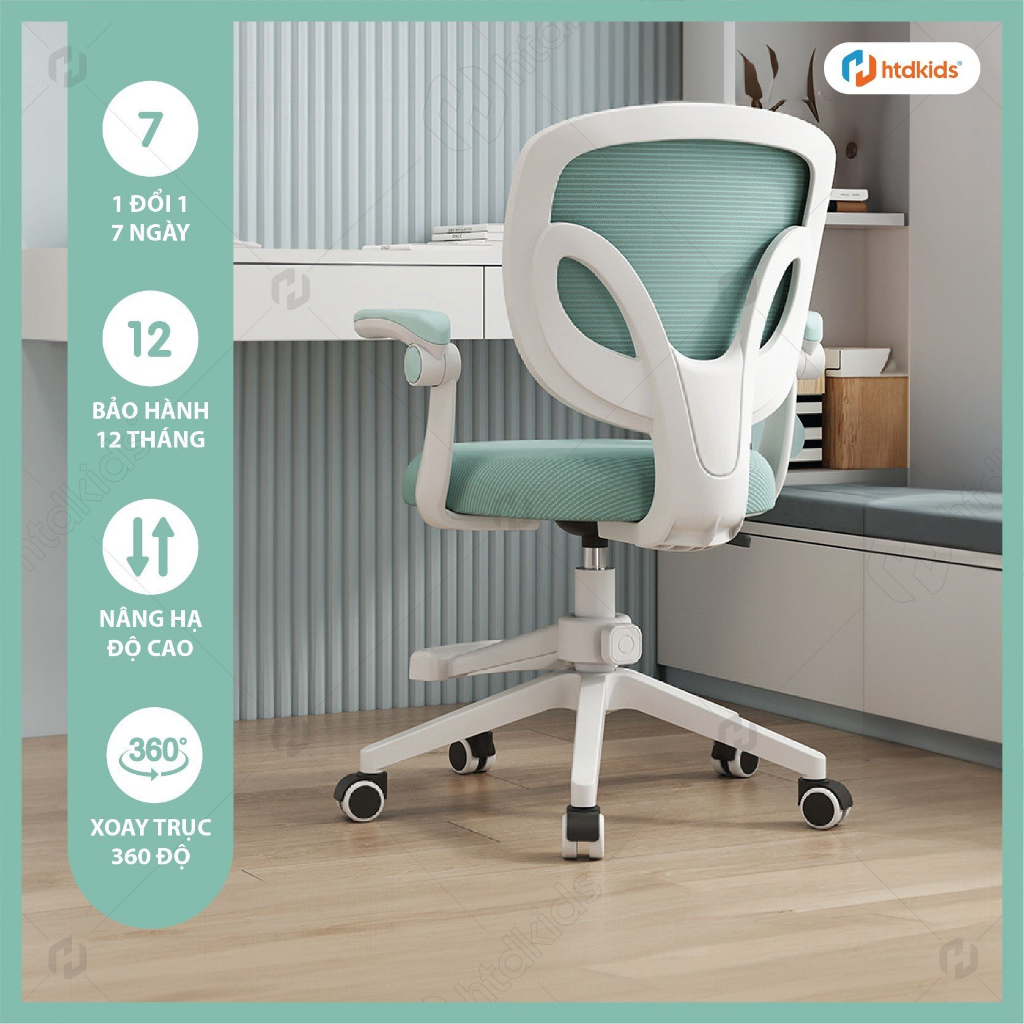 Ghế học sinh chống gù HTDkids F6+F7 cho các bé từ tiểu học đến phổ thông, tăng giảm chiều cao theo độ tuổi