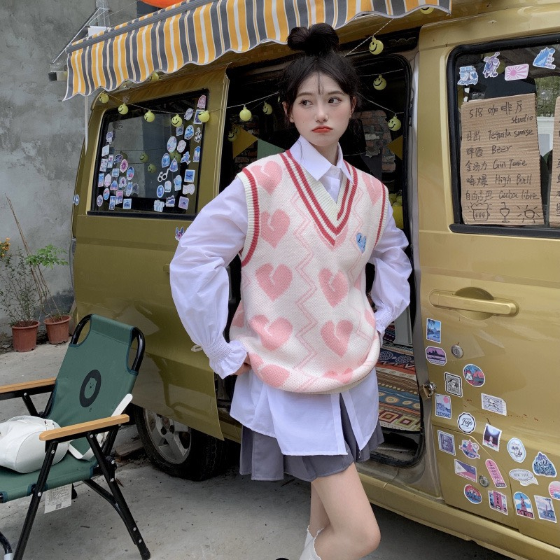 Áo gile nữ trái tim dễ thương chất len mềm mịn phong cách thời trang Ulzzang BUNNY deliz | BigBuy360 - bigbuy360.vn