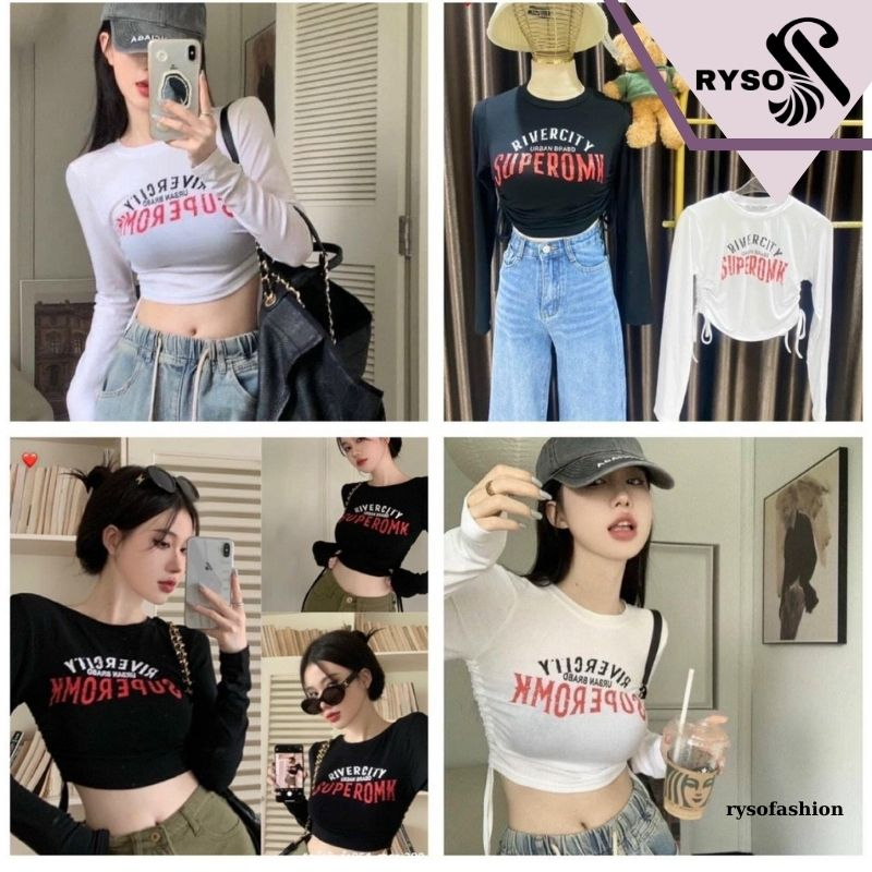 Áo Thun Nữ Dài Tay Croptop RYSO FASHIONThun Mềm Mại Cao Cấp Rút Dây