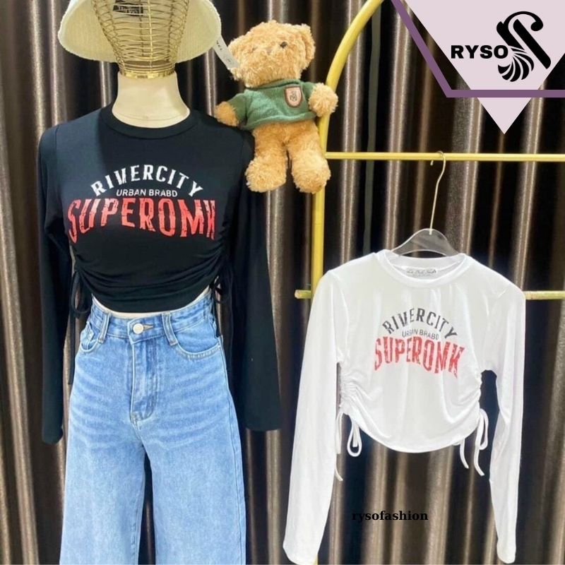 Áo Thun Nữ Dài Tay Croptop RYSO FASHIONThun Mềm Mại Cao Cấp Rút Dây