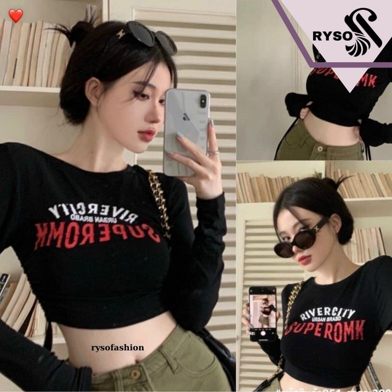 Áo Thun Nữ Dài Tay Croptop RYSO FASHIONThun Mềm Mại Cao Cấp Rút Dây