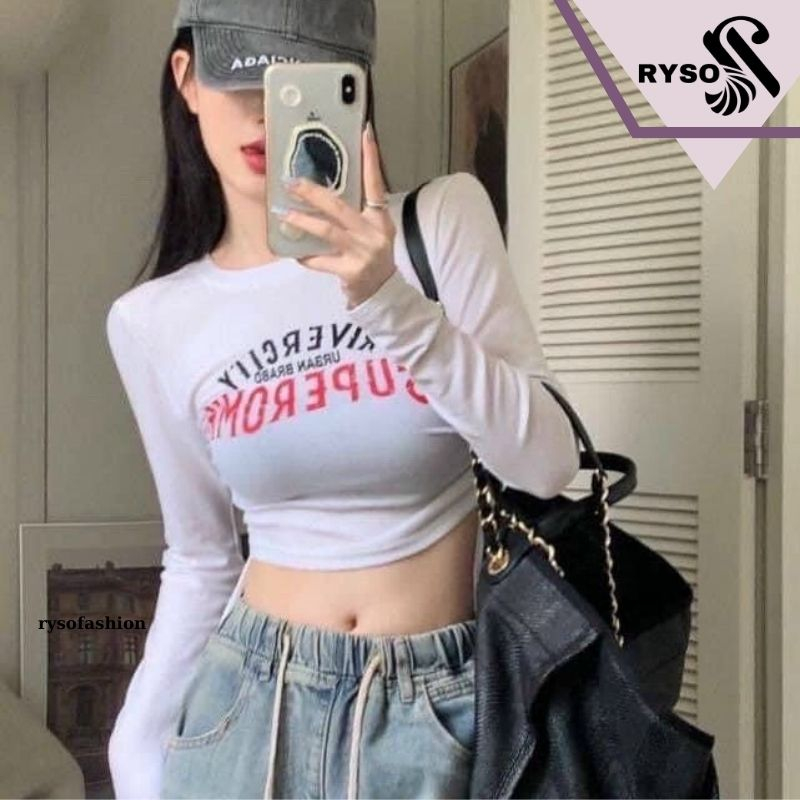 Áo Thun Nữ Dài Tay Croptop RYSO FASHIONThun Mềm Mại Cao Cấp Rút Dây