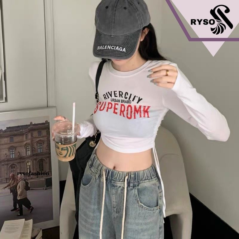 Áo Thun Nữ Dài Tay Croptop RYSO FASHIONThun Mềm Mại Cao Cấp Rút Dây