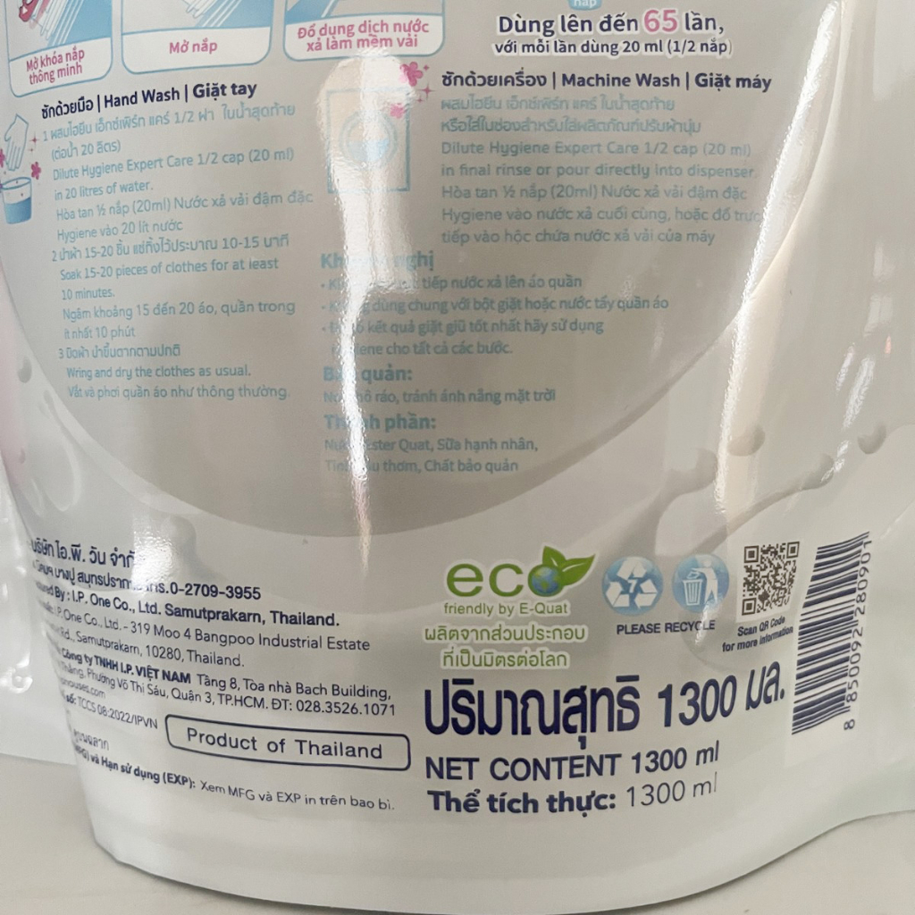 Nước Xả Vải Đậm Đặc Hygiene Expert Care 1150ml Thái Lan Màu Trắng