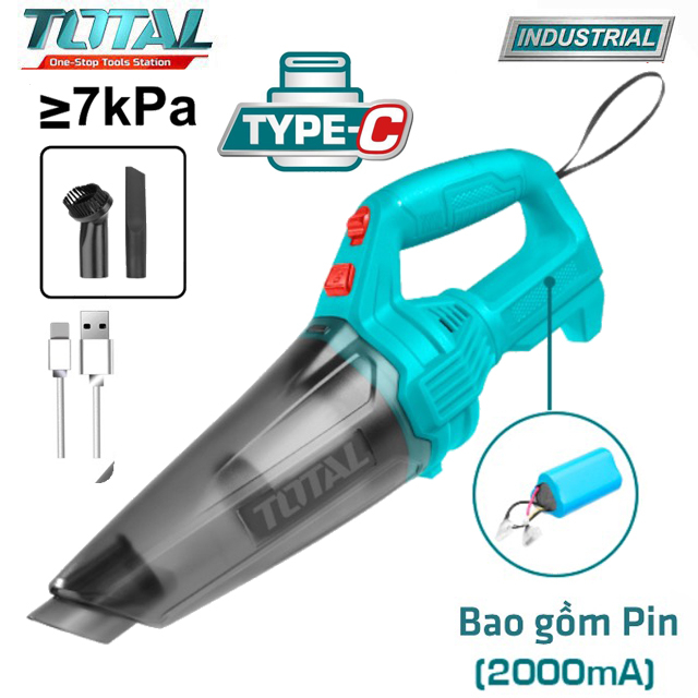 Máy hút bụi cầm tay / hút bụi ô tô tích hợp pin sạc USB TYPE -C 11.1V Total TVLI2026