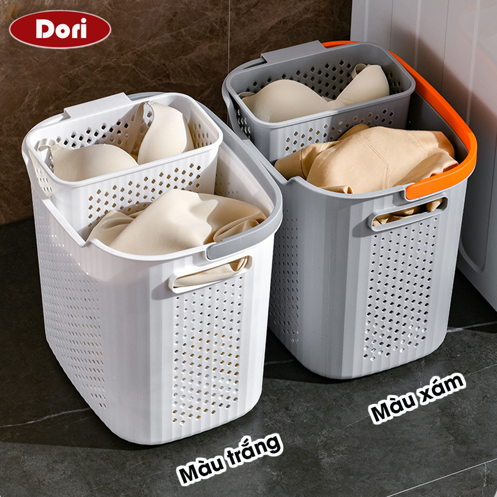 Giỏ đựng quần áo bẩn DORI đa năng, kết hợp giỏ nhỏ đựng đồ lót, có quai xách nhựa PP cứng cáp thiết kế hiện đại