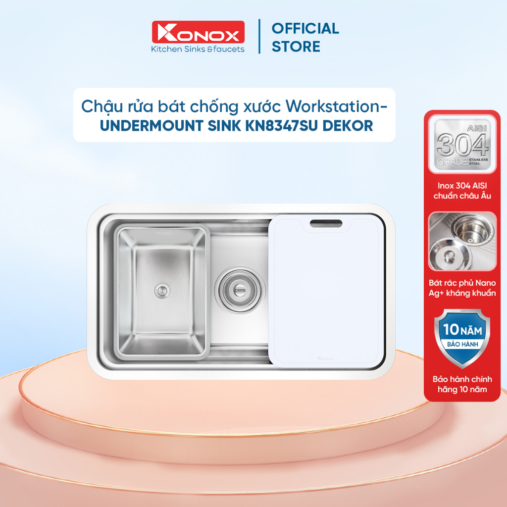 Chậu rửa bát chống xước Workstation - Undermount Sink KN8347SU Dekor