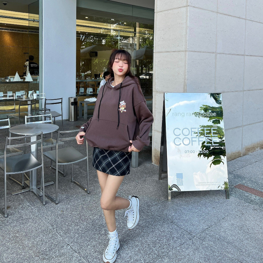 Calem Club - Áo Hoodie Chui Đầu nỉ lót bông thêu MOEW form Boxy