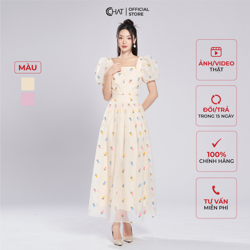 Set Đồ Nữ 𝐂𝐂𝐇𝐀𝐓 Áo Tay Boom Chân Váy Họa Tiết Midi Nhúm Chất Voan Cao Cấp 13BNV5001XT
