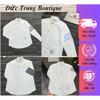 Áo somi trắng thom họa tiết 4 sọc tay áo bản siêu cấp