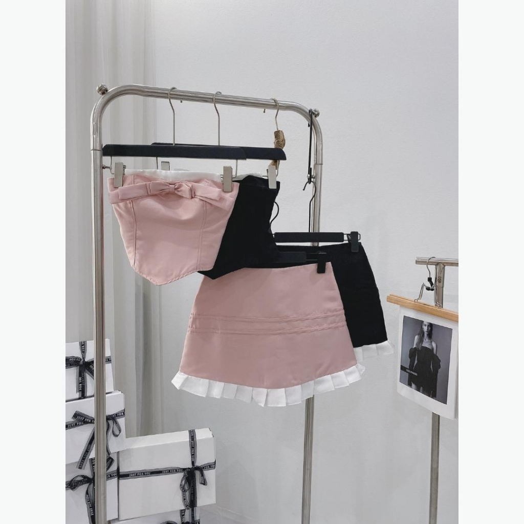 Set tafta kèm chân váy ngắn Caliesweet set áo cup ngực kèm chân váy chữ A chất tafta phong cách thiết kế CMS0040S