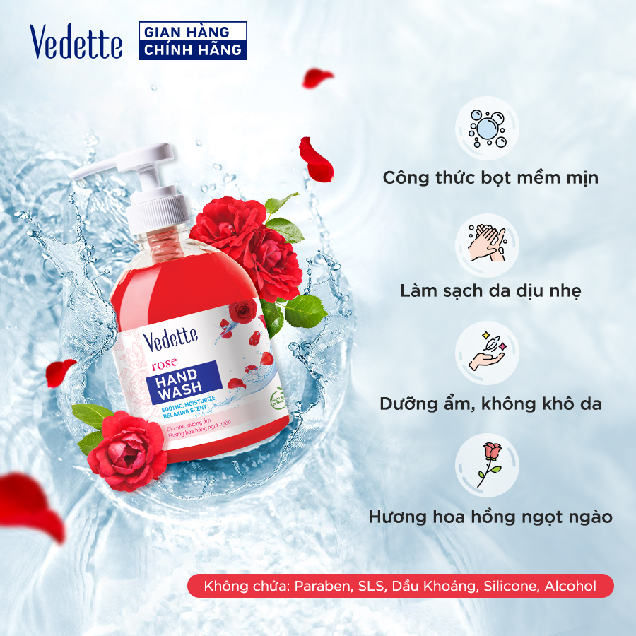 Nước rửa tay hương hoa hồng Vedette 500ml