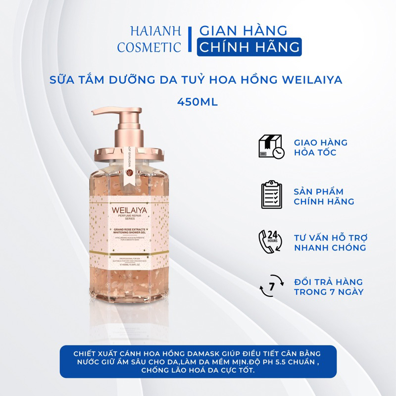 Sữa tắm trắng da toàn thân Weilaiya hương nước hoa thơm lâu dưỡng trắng tinh chất cánh hoa Hồng450ml
