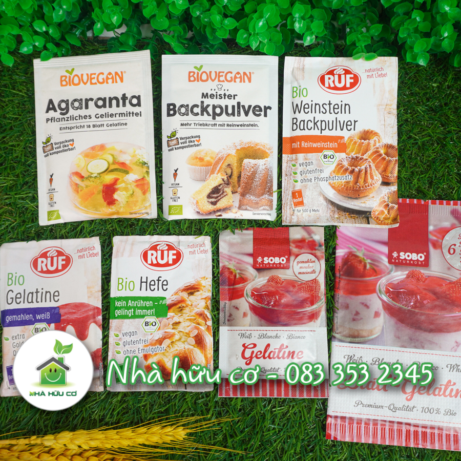 Tổng hợp: Men nở - Bột nở - Gealtine dạng lá - Bột gelatine - Pudding ...làm bánh cho bé - Nhà hữu cơ