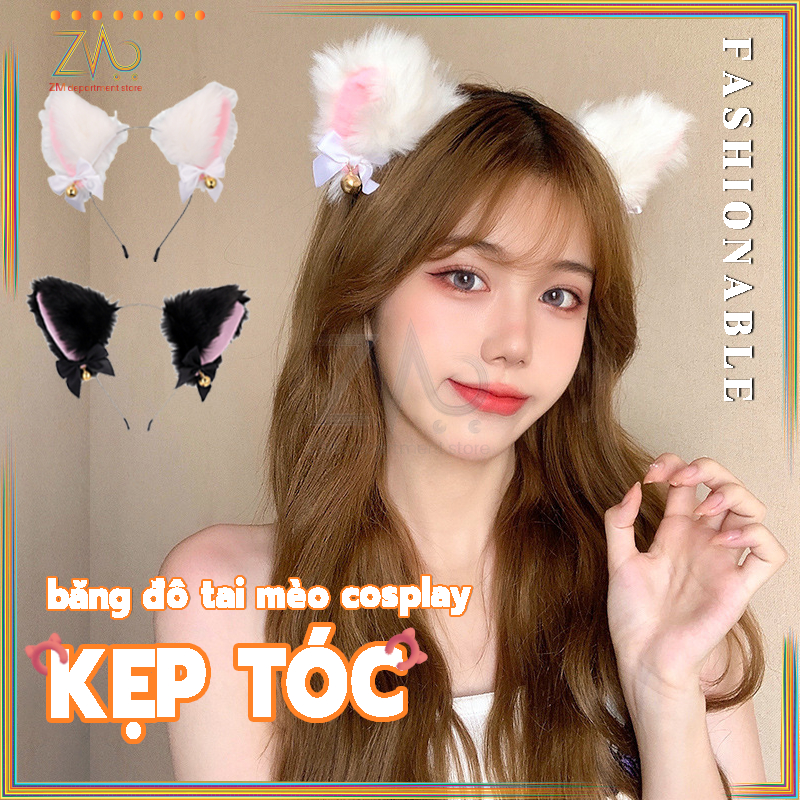 Cài tóc tai mèo dễ thương phong cách ,Băng Đô Tai Mèo Đính Chuông Hóa Trang,Băng Đô Tai Mèo Lông Xù Xinh Xắn Dễ Thương