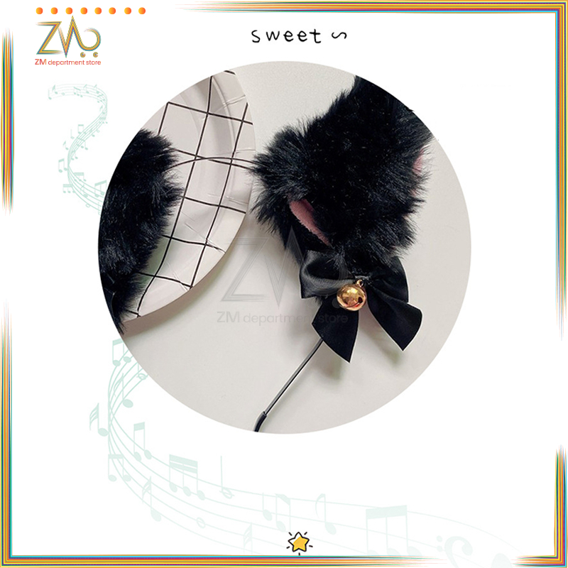 Cài tóc tai mèo dễ thương phong cách ,Băng Đô Tai Mèo Đính Chuông Hóa Trang,Băng Đô Tai Mèo Lông Xù Xinh Xắn Dễ Thương