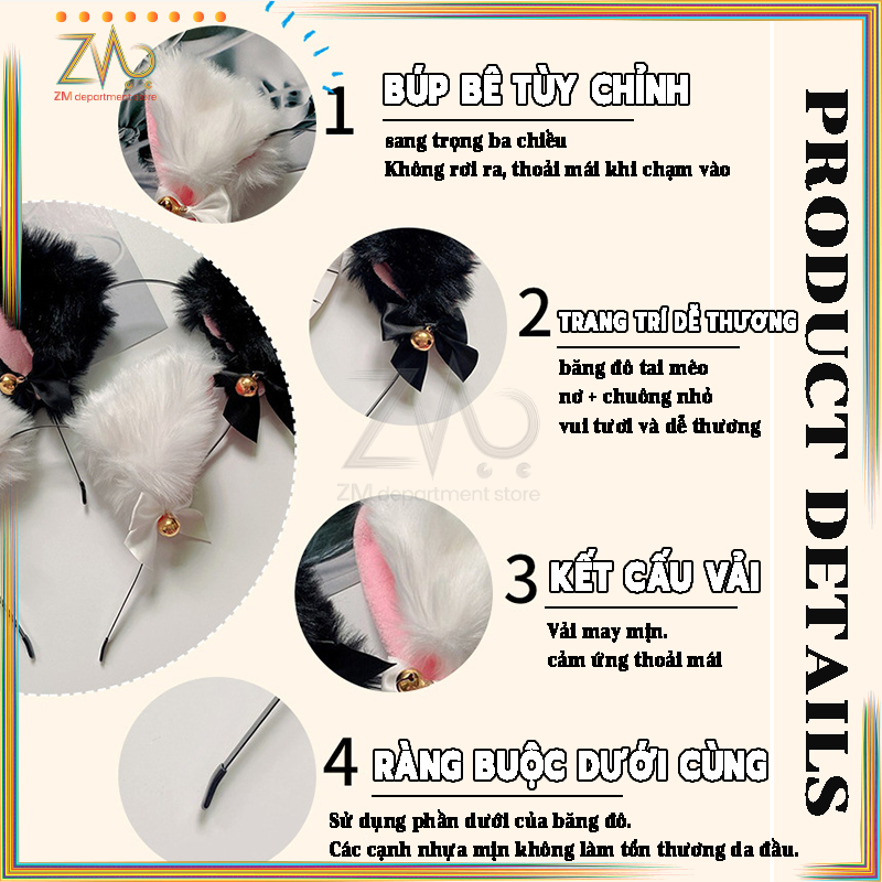 Cài tóc tai mèo dễ thương phong cách ,Băng Đô Tai Mèo Đính Chuông Hóa Trang,Băng Đô Tai Mèo Lông Xù Xinh Xắn Dễ Thương