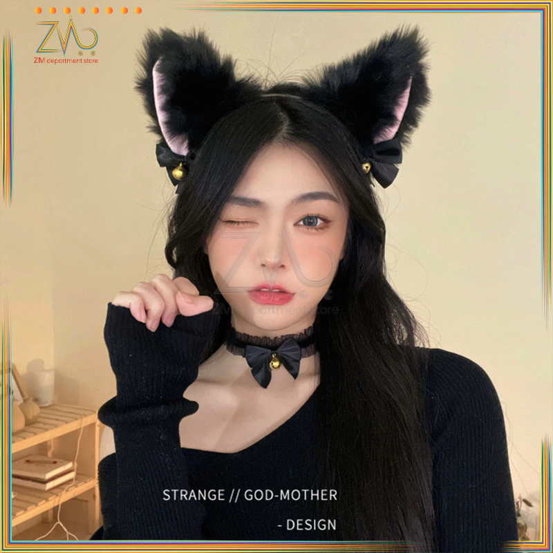 Cài tóc tai mèo dễ thương phong cách ,Băng Đô Tai Mèo Đính Chuông Hóa Trang,Băng Đô Tai Mèo Lông Xù Xinh Xắn Dễ Thương