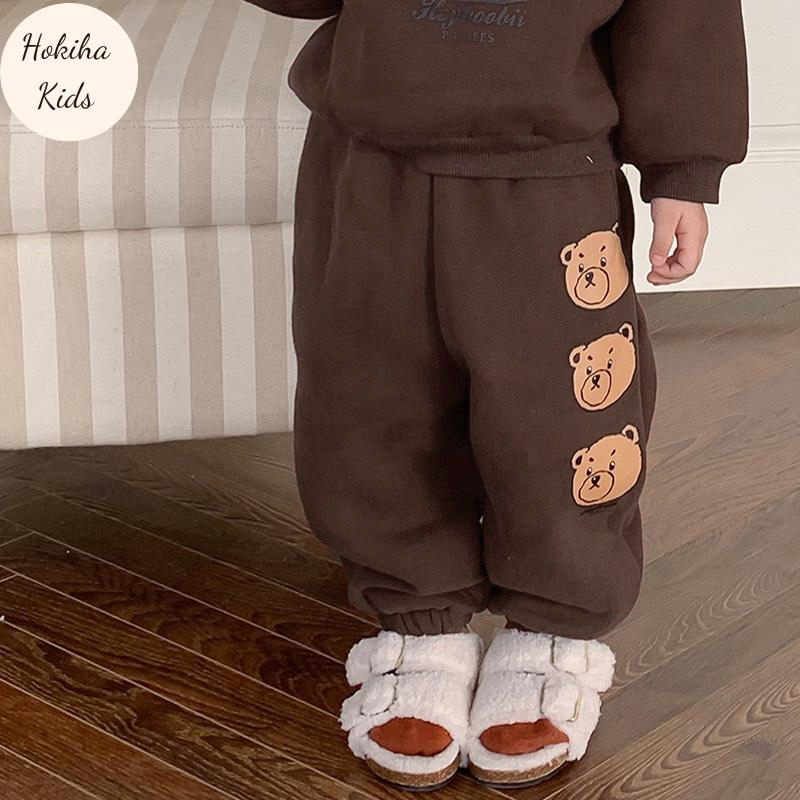 TE61 - Bộ áo+quần nỉ bông Hokiha Kid mềm mịn hình gấu cho bé trai bé gái size 8-16kg