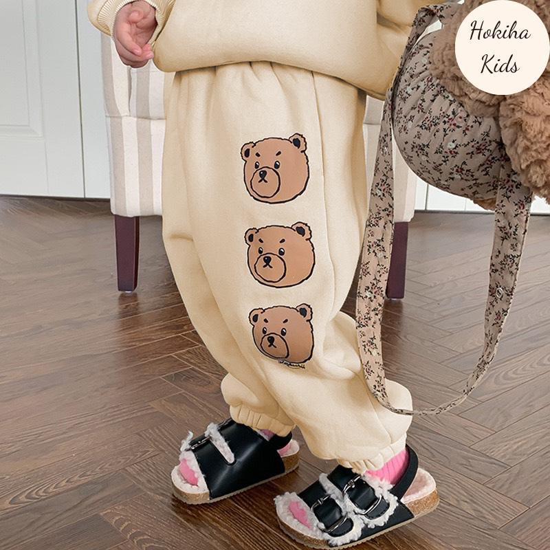 TE61 - Bộ áo+quần nỉ bông Hokiha Kid mềm mịn hình gấu cho bé trai bé gái size 8-16kg