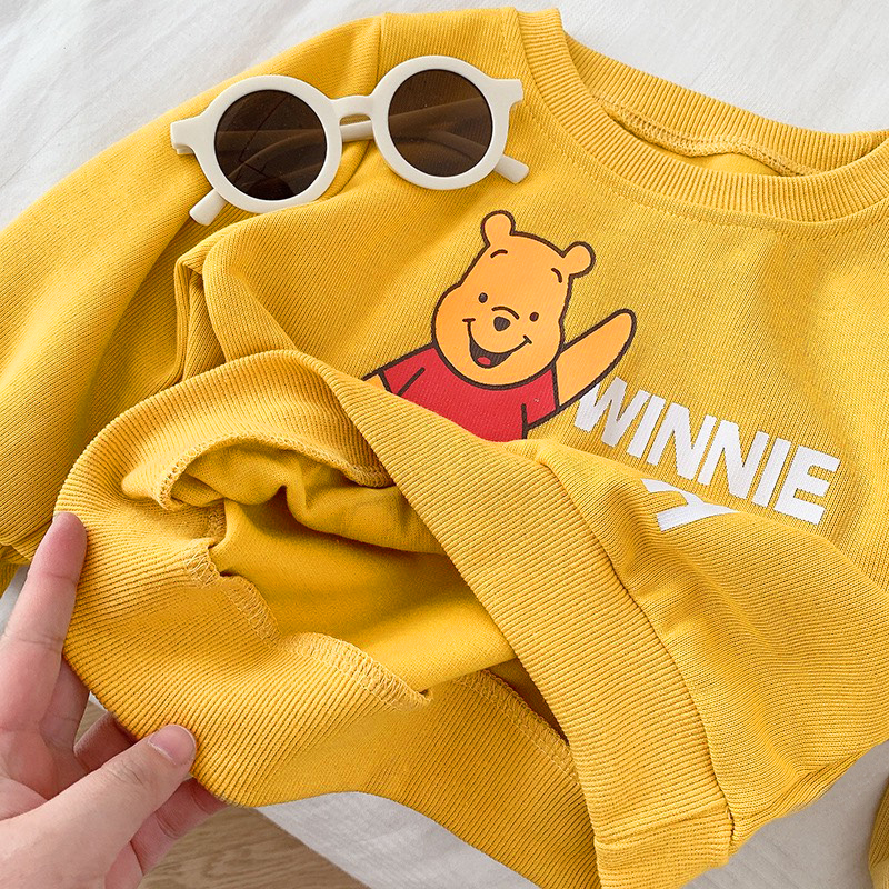 TE394- Bộ áo +quần dài tay Hokiha Kid cho bé trai bé gái hình gấu Pooh chất da cá mềm mại, co giãn size 8-18kg