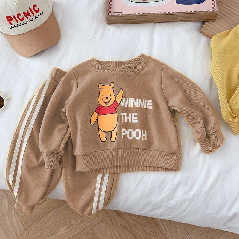 TE394- Bộ áo +quần dài tay Hokiha Kid cho bé trai bé gái hình gấu Pooh chất da cá mềm mại, co giãn size 8-18kg