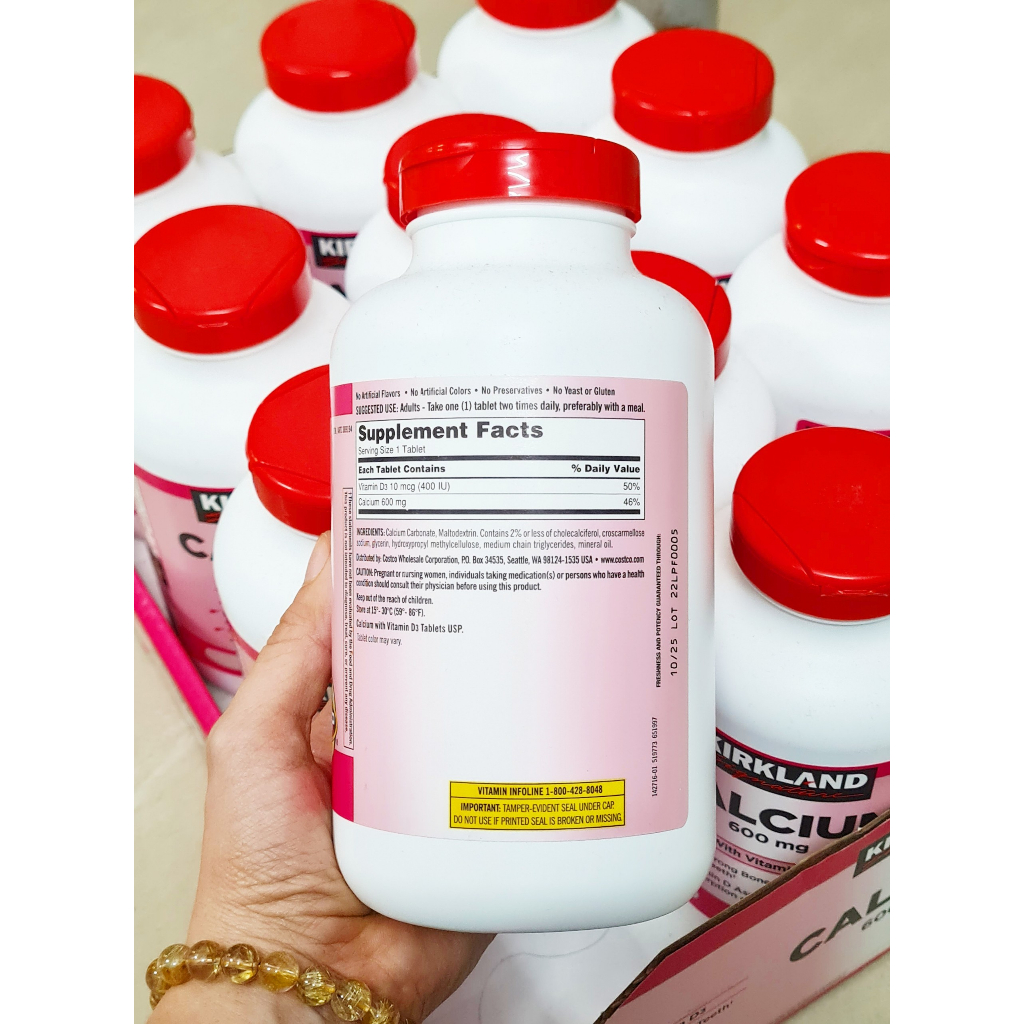 Date 7/25 - Viên Uống Calcium 600 mg + D3 Của Kirkland chai 500 viên - Canxi Kirkland của mỹ