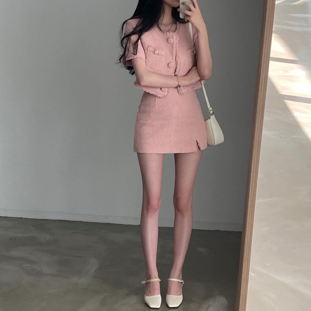 Set Dạ Tweed áo croptop + chân váy ngắn dày dặn - hàng cao cấp SET04 -