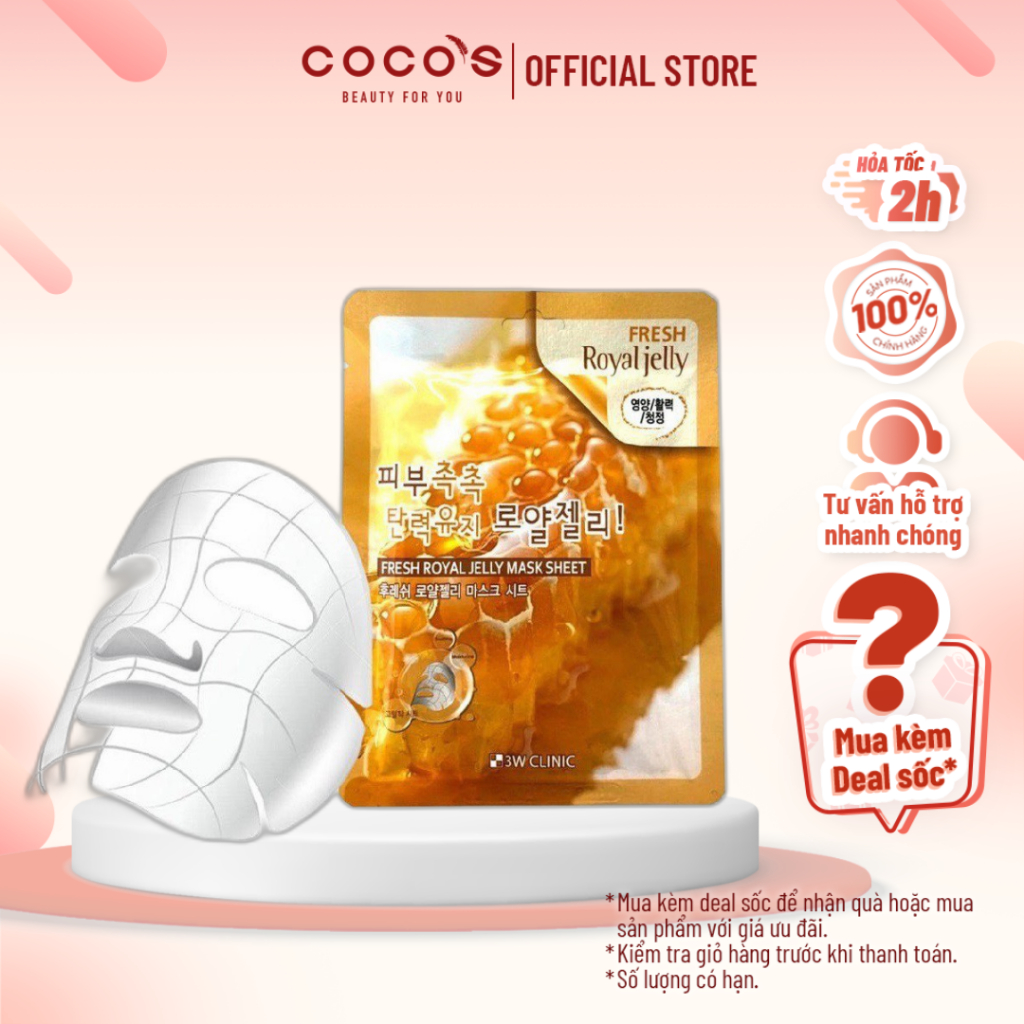 Mặt Nạ Chiết Xuất Sữa Ong Chúa 3W Clinic Fresh Royal Jelly Mask Sheet 23ml