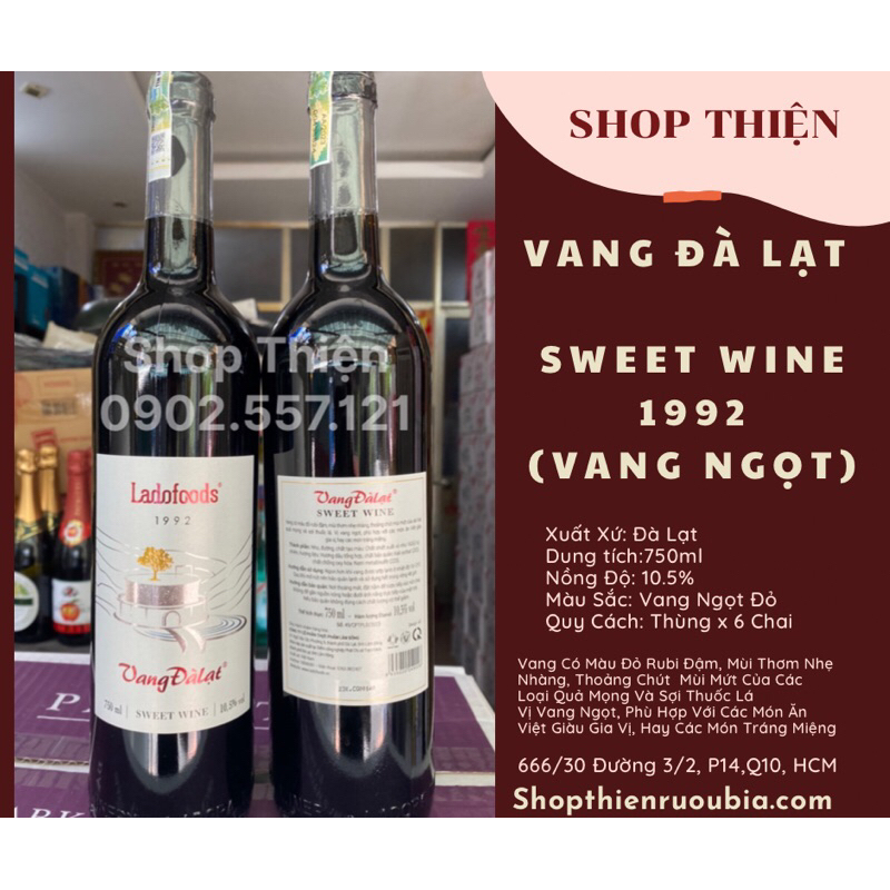 Thùng x 6 Chai Vang Đà Lạt SWEET WIINE 1992 10.5% 750ml-Vang Ngọt Đỏ