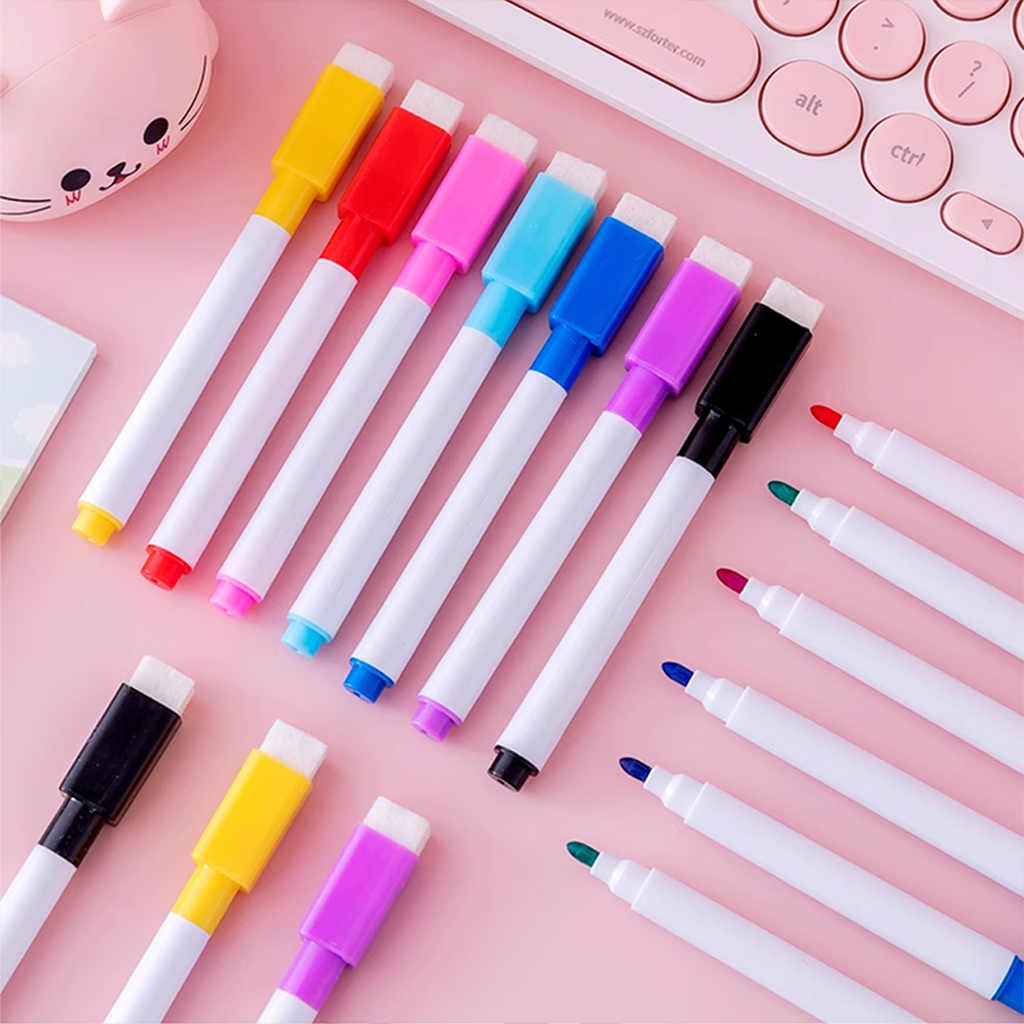 Bút dạ viết bảng - Bút viết bảng 8 màu cho bé xóa được dễ dàng có tẩy đi kèm, mực không dính rửa được