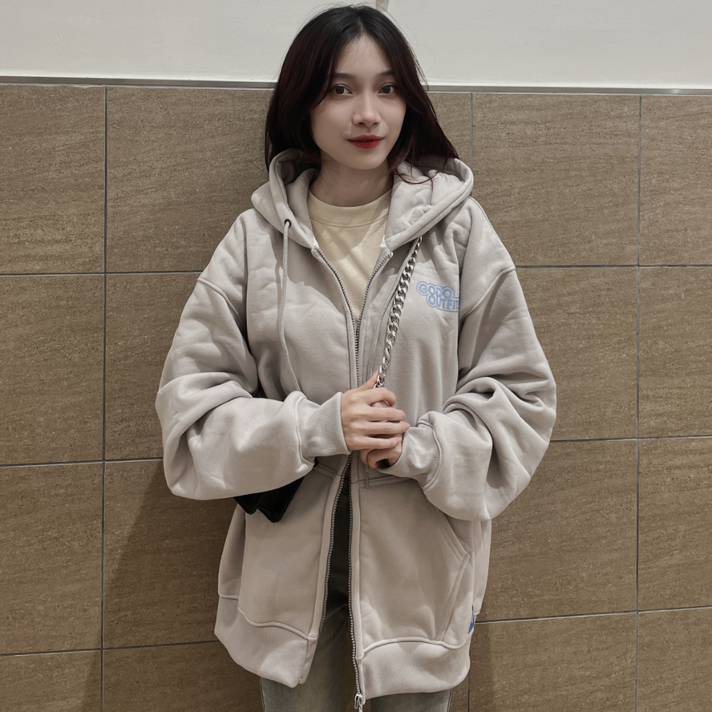 Áo Hoodie Zip Localbrand GODO khoá kéo Mini Logo - Grey