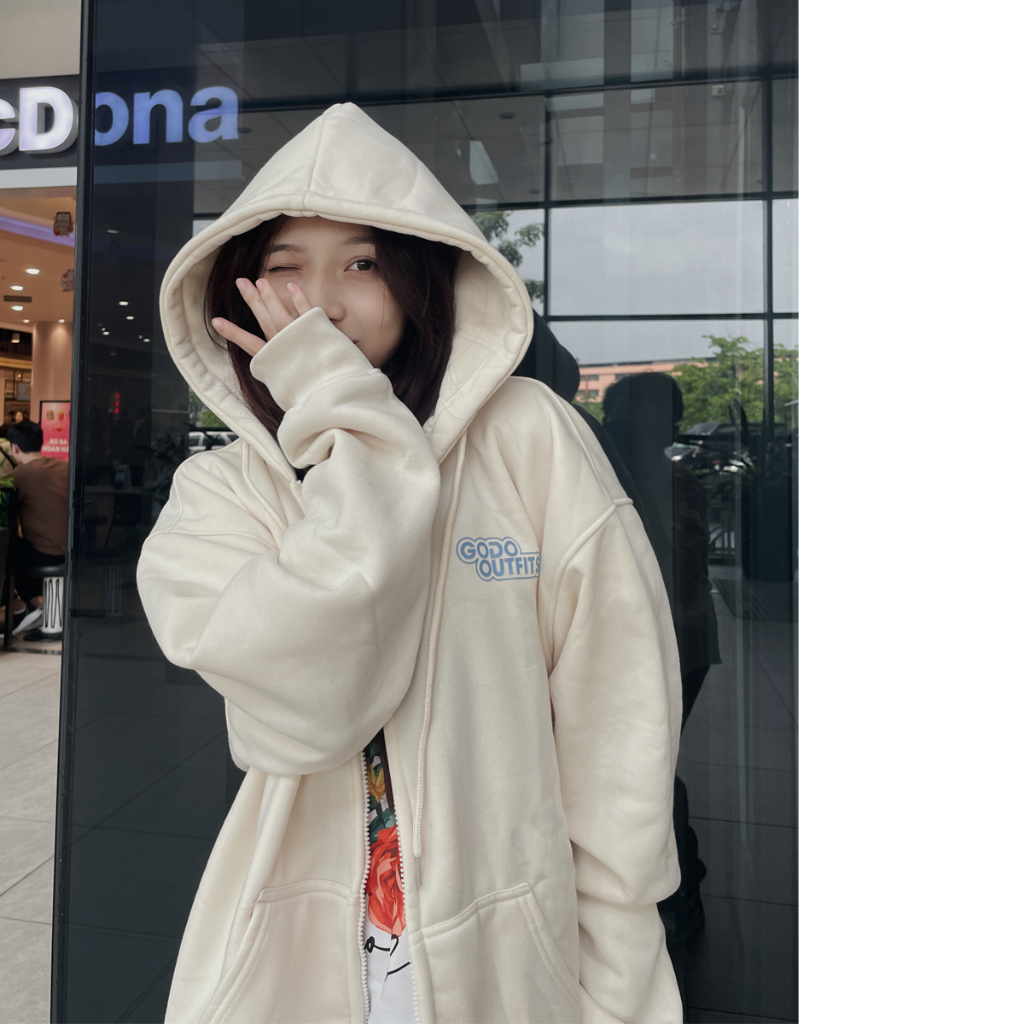 Áo Hoodie Zip Localbrand GODO khoá kéo Mini Logo - Cream