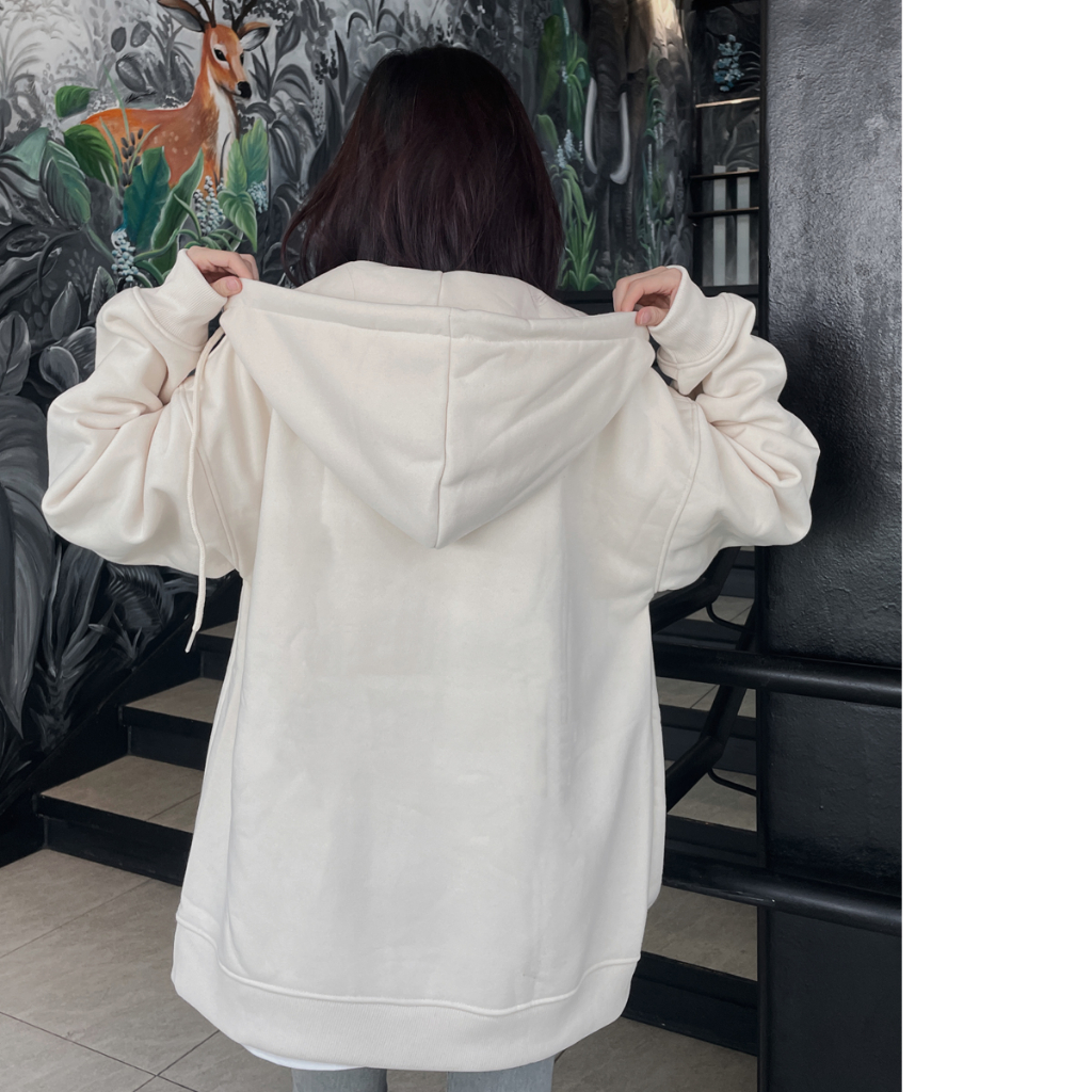 Áo Hoodie Zip Localbrand GODO khoá kéo Mini Logo - White