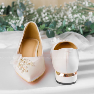 Giày cưới cao cấp Bejo H98.03 Hoa lụa, nhánh pha lê, trăng