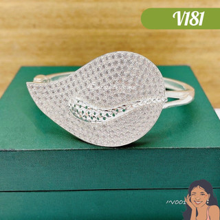V181 Vòng tay chiếc lá kiểu trái xoài đính đá Bạc thật Thiên Cát s950