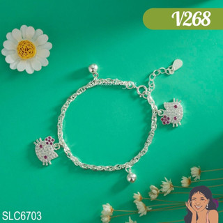 V268 Lắc tay charm Hello Kitty tòn ten đính đá cho bé Bạc thật nguyên chất Thiên Cát