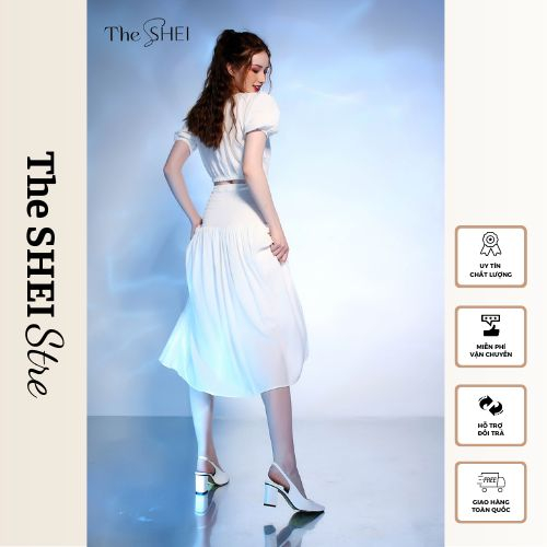 Set Áo Croptop Tay Phồng Kèm Chân Váy Tiểu Thư The SHEI - vàng Nghệ - TSD092211