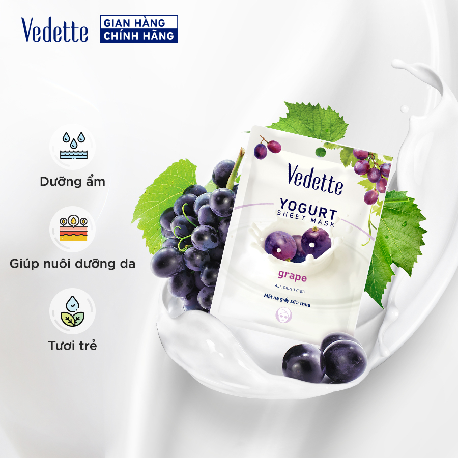Mặt nạ giấy sữa chua Nho Vedette Yoghurt Mask Sheet Grape 22g
